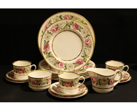 A Royal Worcester Royal Garden pattern part dinner and coffee service, dinner plates, cups and saucers, sugar bowl, cream jug