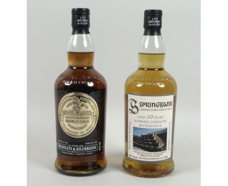 Vintage Whisky: two bottles, comprising Springbank Campbeltown single malt Scotch whisky, Rundlets & Kilderkins, distilled No