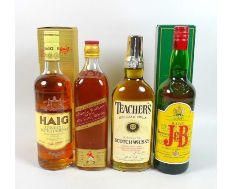 Vintage Whisky: four bottles of whisky, comprising a bottle of Johnnie Walker Red Label Old Scotch Whisky, 26 2/3 Fl. Oz., 70