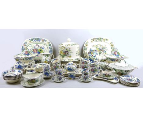 A large collection of Mason's Ironstone china, including Regency, Paynsley, and Oak patterns, comprising three lidded tureens