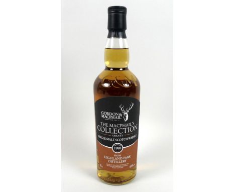 Vintage Whisky: a bottle of The Macphail's Collection single malt Scotch whisky, Orkney, Highland Park Distillery, distilled 