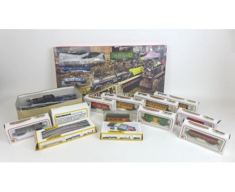 A President's Choice Mikado Edition train set together with eight boxed Bachmann carriages and rolling stock, a Liliput carri