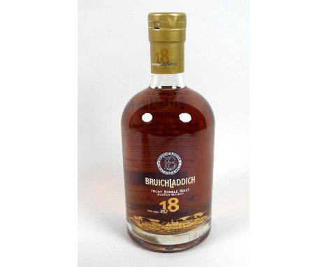 Vintage Whisky: a bottle of Bruichladdich Islay single malt Scotch whisky, Second Edition, Hebridean, aged 18 years, dated '1