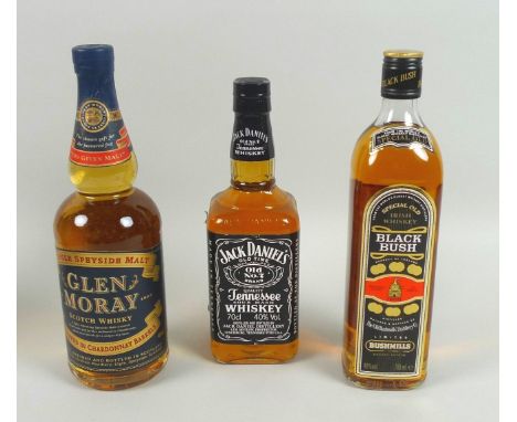 Vintage Whisky: three bottles of whisky, comprising a bottle of Glen Moray, Single Speyside Malt, Scotch Whisky, circa 1990, 