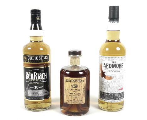 Vintage Whisky: three bottles, comprising the Ardmore Highland single malt Scotch whisky, Legacy, 70cl, 40% vol, in presentat