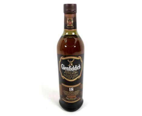 Vintage Whisky: a bottle of Glenfiddich single malt Scotch whisky, 18 years old, batch no 3469, 70cl, 40% vol, in presentatio