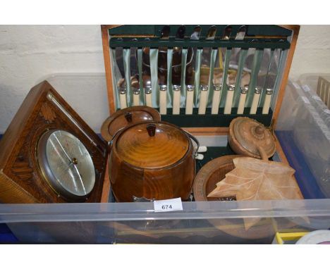 Quantity of assorted flat ware, tobacco jars, wall mounted barometer and other items