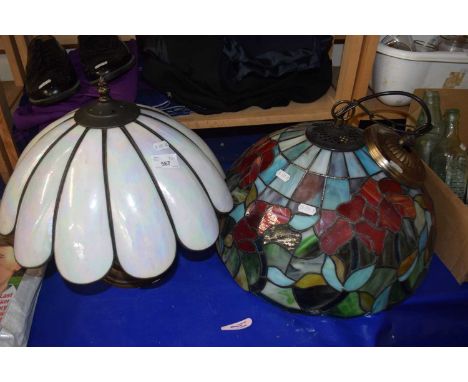 Pearlescent glass lampshade and base together with a Tiffany glass style ceiling lamp(2)