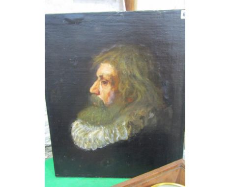 19th CENTURY ENGLISH SCHOOL, oil on board "Portrait of Gentleman wearing a fancy ruff", 53cm x 43cm 