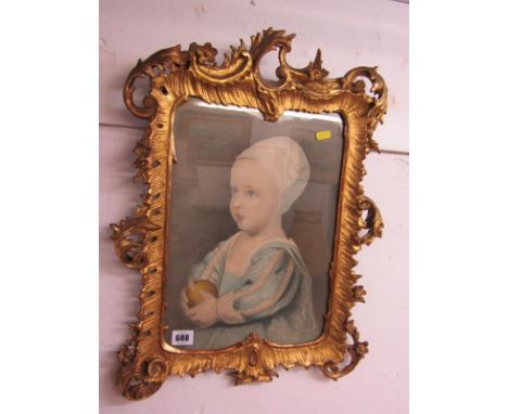 GILT ROCOCO FRAME, attractive gilt wood frame enclosing lithograph portrait "Child with Ball", 35cm x 24cm internal size 