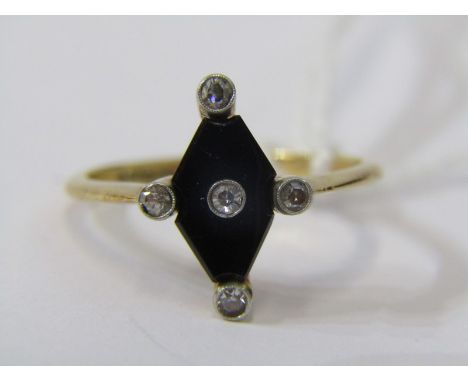 UNUSUAL 9ct YELLOW GOLD ONYX &amp; DIAMOND DRESS RING, Size 'K' 