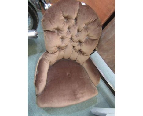 VICTORIAN BROWN BUTTON BACK NURSING CHAIR, original castor feet 