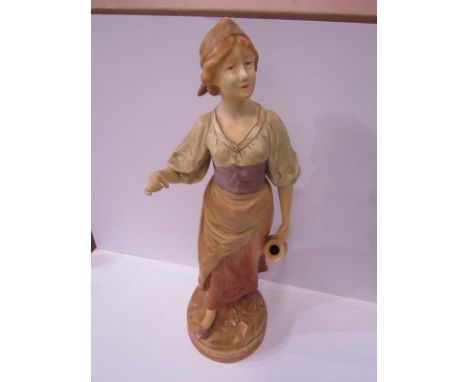 ROYAL DUX-STYLE, figure of Young Lady with Pitcher (professionally restored) 46cm height 