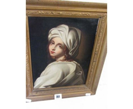 OLD MASTER PORTRAIT COPY, oil on canvas "Young Lady with white turban", 28cm x 22cm 