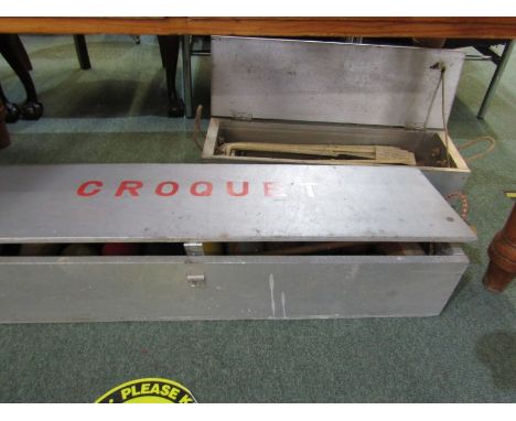 CROQUET SET, a vintage boxed croquet set with additional box of metal hoops 