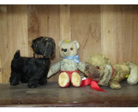 VINTAGE TOYS, 2 Vintage mohair dogs and teddy bear