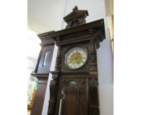 ANTIQUE REGULATOR CLOCK, Victorian oak architectural cased narrow hanging regulator clock, 136cm height 