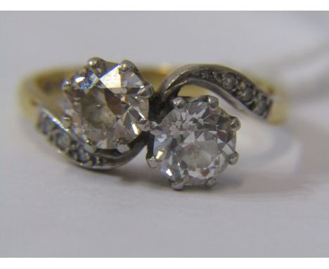 VINTAGE 18ct YELLOW GOLD &amp; PLATINUM 2 STONE DIAMOND BYPASS RING, each stone approx 0.95ct, total diamond weight approchin