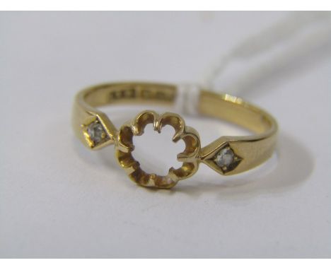 VINTAGE 18ct YELLOW GOLD SOLITAIRE MOUNT, Missing stone, accent diamond to each shoulder, size 'N/O', approx 2.3 grms 