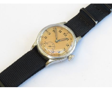 MILITARY ISSUE ATP WRIST WATCH, mechanical manual wind movement, Arabic numerals with subsidary second dial, movement appears