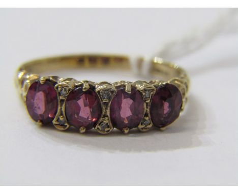 9ct YELLOW GOLD ALMONDINE GARNET &amp; DIAMOND ETERNITY STYLE RING, Size 'Q/R' 