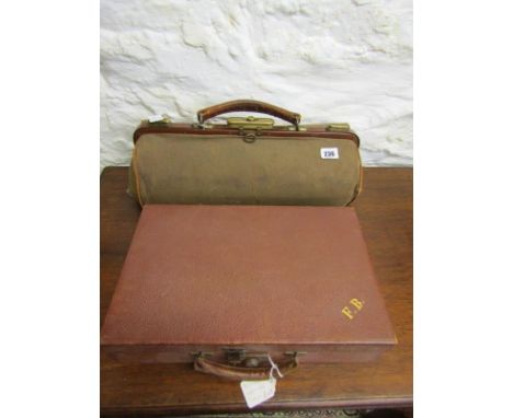 VINTAGE LUGGAGE, canvas Gladstone bag, together with vintage fitted writing case 