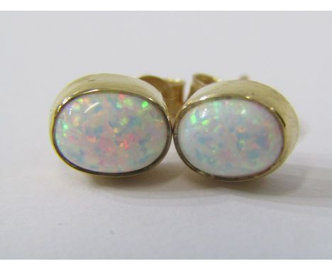 9ct YELLOW GOLD OPAL STUD EARRINGS 