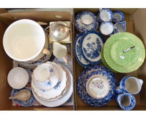 A mid-winter two-tier cake stand, together with an Adams Ironstone ware part tea-service, ceramic and a plated biscuit barrel