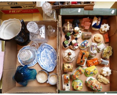 A collection of ceramic money boxes, pen holders, glass decanter, Leonardo models (2)