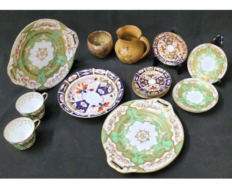 SEVEN PIECES OF ROYAL CROWN DERBY 2451 PATTERN IMARI CHINA consisting of six side plates and a bowl; together with a part gre