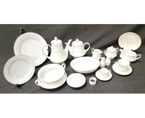 NORITAKE 'LEGENDARY REGENCY SILVER' DINNER SERVICEincluding ashet, six tea cups and saucers, six soup bowls, six desert bowls