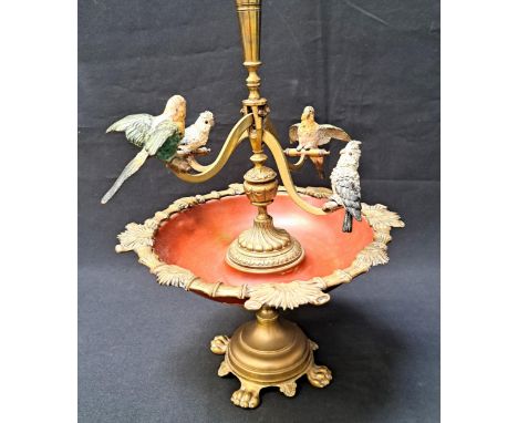 EARLY 20th CENTURY AUSTRIAN COLD PAINTED BRONZE KINETIC EPERGNE with four birds perched on brass arms, over a painted brass b