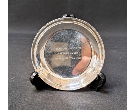 GOLF INTERESTPRESENTATION SILVER CAPTAINS AWARD DISH FROM RYDER CUP 1971 BY JOHN HENRY ODELLLondon 1971, inscription reads 'B