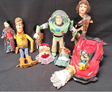 SMALL SELECTION OF VINTAGE TOYSincluding six porcelain dolls of varying sizes, a Toy Story Buzz Lightyear action figure marke