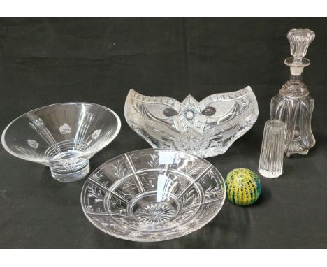 SELECTION OF ANTIQUE AND VINTAGE GLASS WAREcomprising Mdina paperweight, Tiffany & Co fluted candlestick holder, Victorian be