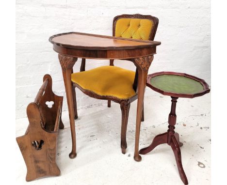 20th CENTURY WALNUT VENEERED DEMI LUNE HALL TABLEwith pie crust edge and cabriole legs with foliate carving to top, 73 x 37 x