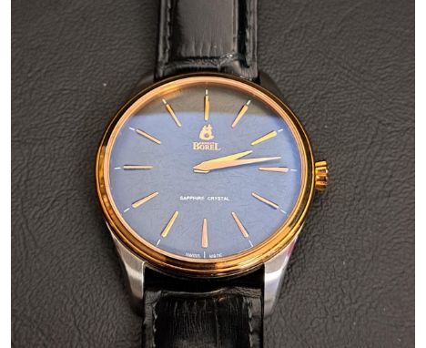 GENTLEMAN'S ERNEST BOREL WRISTWATCHthe black dial with five minute baton markers, the backplate numbered GBR906 and YE001
