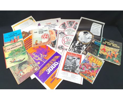 SELECTION OF HERGÉ 'THE ADVENTURES OF TINTIN', OTHER COMICS AND FILM POSTERSthe Tintin books comprising 'Explorers on the Moo