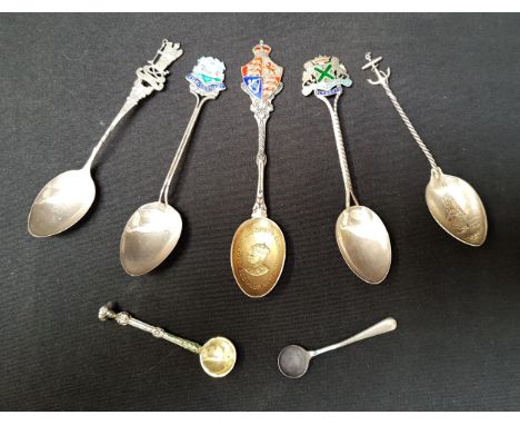 SELECTION OF ANTIQUE SILVER SPOONSincluding various coats of arms to the finials including Kirkcudbright and Dumfries, some e