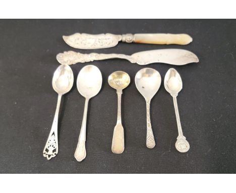 SELECTION OF SILVER FLATWAREincluding a Richard Allison Caddy spoon; Scottish silver salt spoon marked with thistle RN, possi