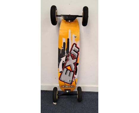 EXIT ALL TERRAIN MOUNTAIN BOARDwith spring trucks and 19cm diameter wheels, including tyre, and the deck being 99.5cm long an