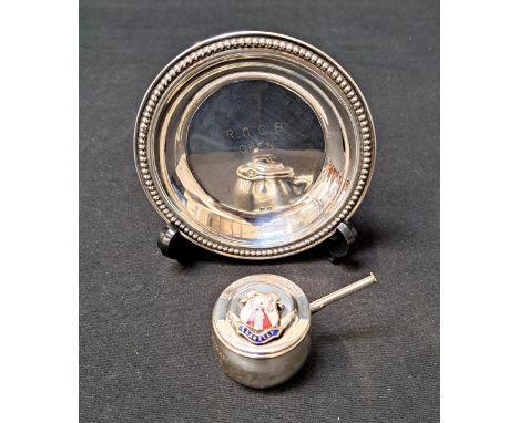 GOLF INTERESTPRESENTATION WHITE METAL DISH FROM R.G.C.B OPEN 1958inscription 'R.G.C.B OPEN 1958' further stamped 100 and indi