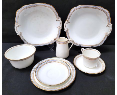 JACKSON & GOSLING YE OLDE ENGLISH PART TEA SETon white ground with blue and gold decoration to rim, comprising two serving pl
