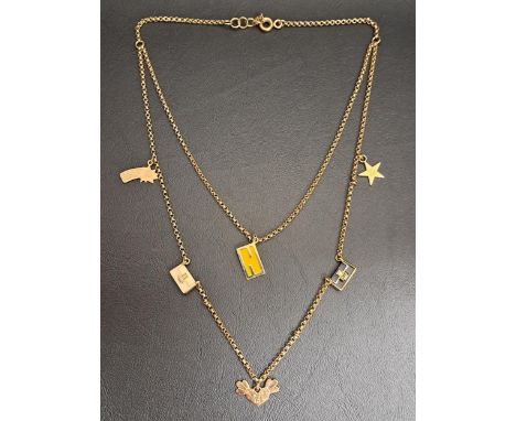FENDI GOLD TONE MULTI CHARM LAYERED NECKLACEthree of the charms with enamel decoration