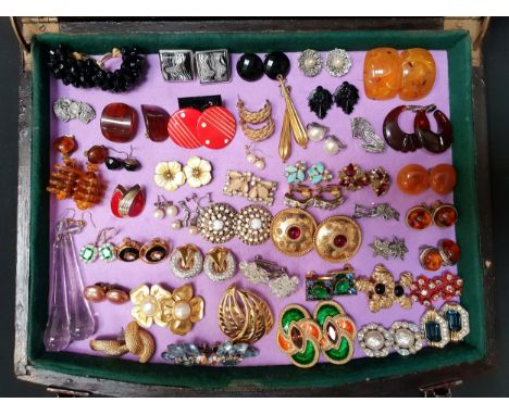LARGE SELECTION OF VINTAGE EARRINGSapproximately 48 pairs, all bar nine with clip on fastenings, two silver mounted pairs; in