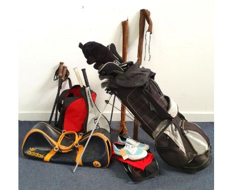 SELECTION OF SPORTING EQUIPMENTincluding a bag of golf clubs, clubs include Taylormade F7 3 wood, other woods, rescue clubs, 