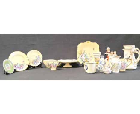 COLLECTION OF CERAMICS including a four piece handpainted ceramic tea set, each piece hand-initiated "JG" to the underside, c