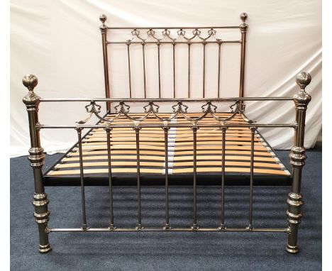 LAURA ASHLEY KING SIZE SILVERED METAL BED the head and foot boards with swag detail, complete with slatted base, the frame 15