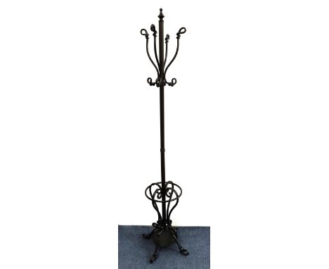 CAST IRON COAT/HAT STANDthe scrolling arms and feet with knot detail, 189cm high