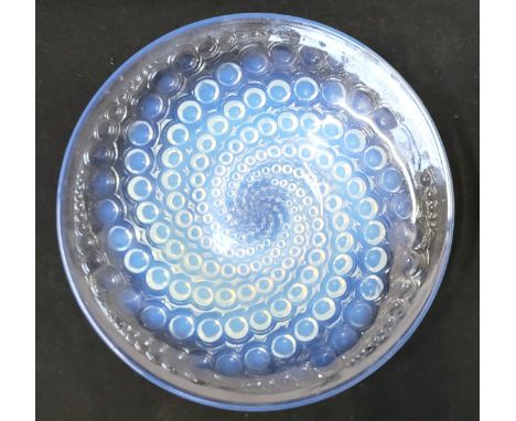 R LALIQUE 'VOLUTES COUPE OUVERTE'semi opalescent glass dish, stencil etched mark R LALIQUE FRANCE, 24.5cm diameter
